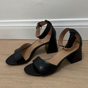 Black Ankle-Strap Block Heel Sandals - Women's